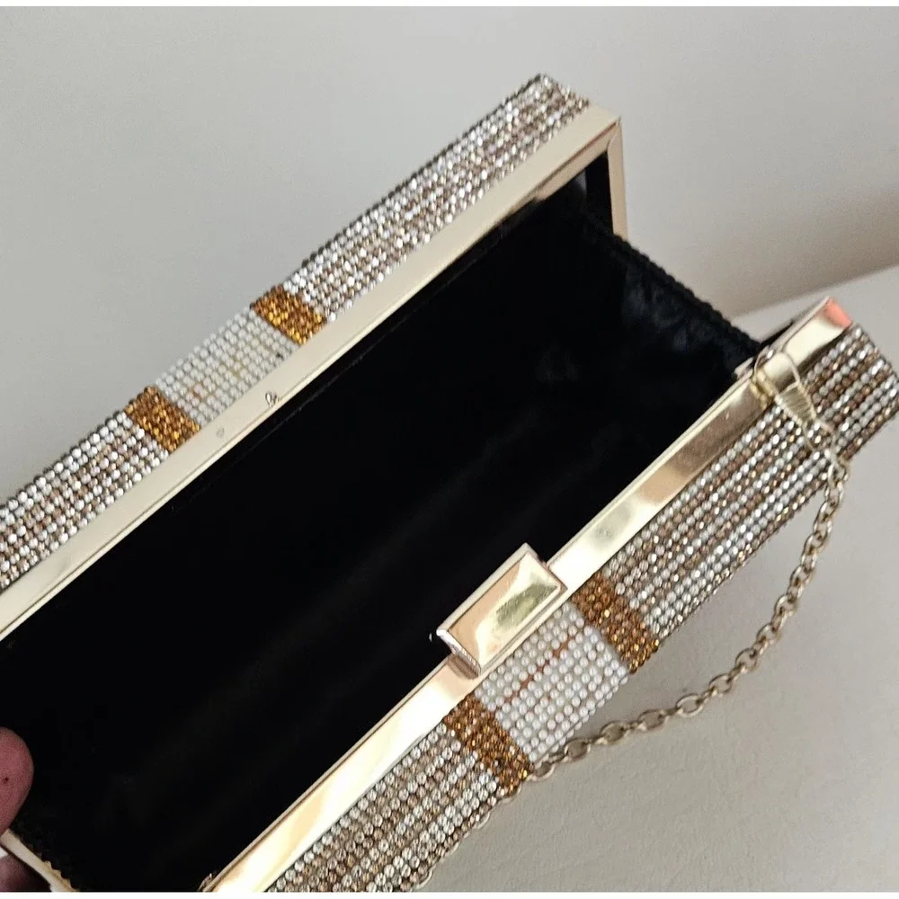 Money Stack Clear & Gold Rhinestone Clutch Bag Evening Purse